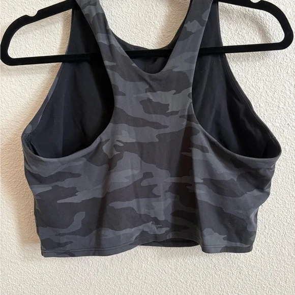 Athleta Conscious Crop sports bra in a black camo print. - Picture 3 of 6
